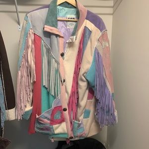 Wool , hand painted fringed coat. Buttons are sterling silver, need polishing